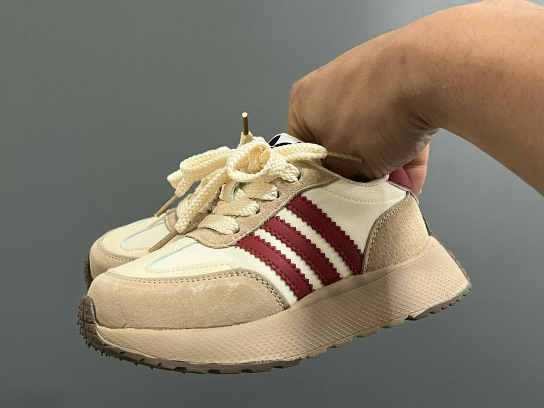 Adidas three stripes Velcro children's shoes " cream, burgundy"