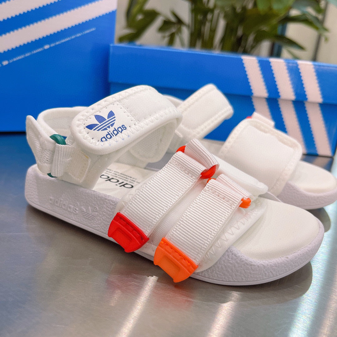 Adidas clover hook and loop beach sandals" white, orange"
