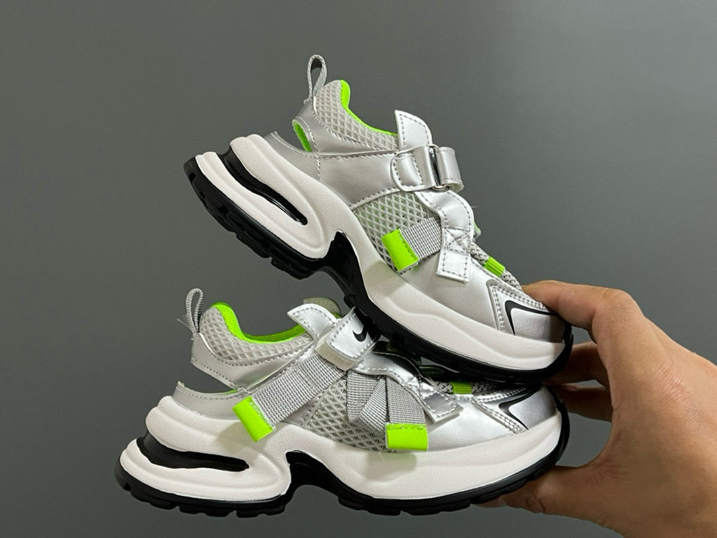 Nike Velcro Mesh Daddy Shoes for Kids" white , gray