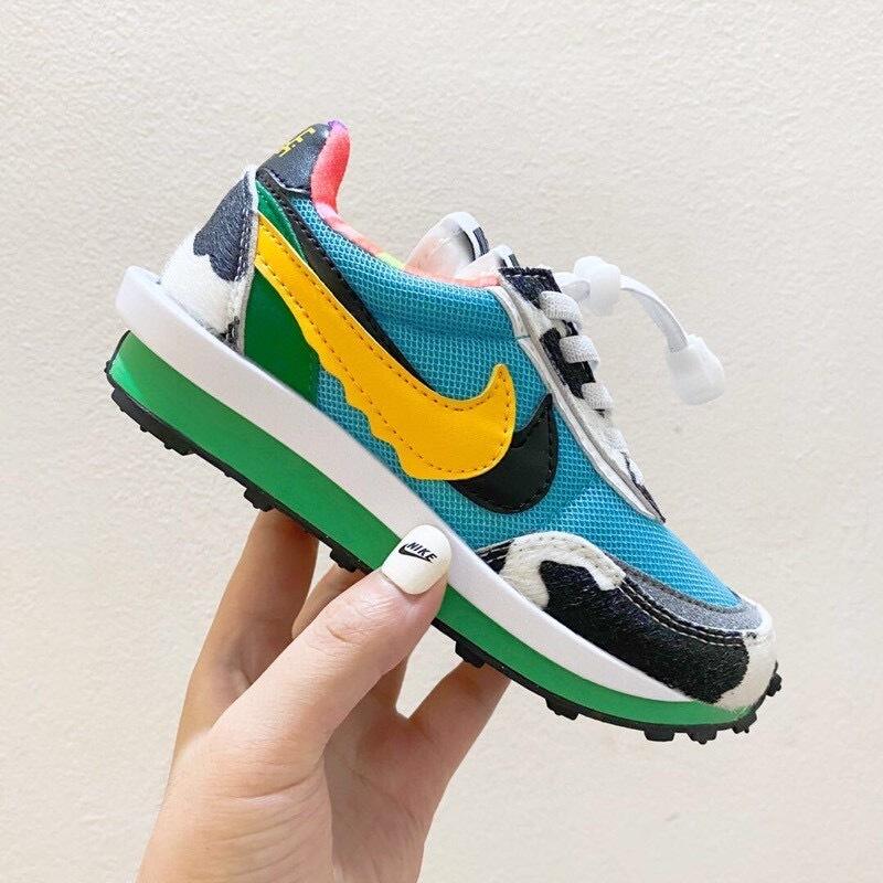 Nike Waffle Casual Jogging Shoes Deconstructed Double Hook" blue, green, yellow"