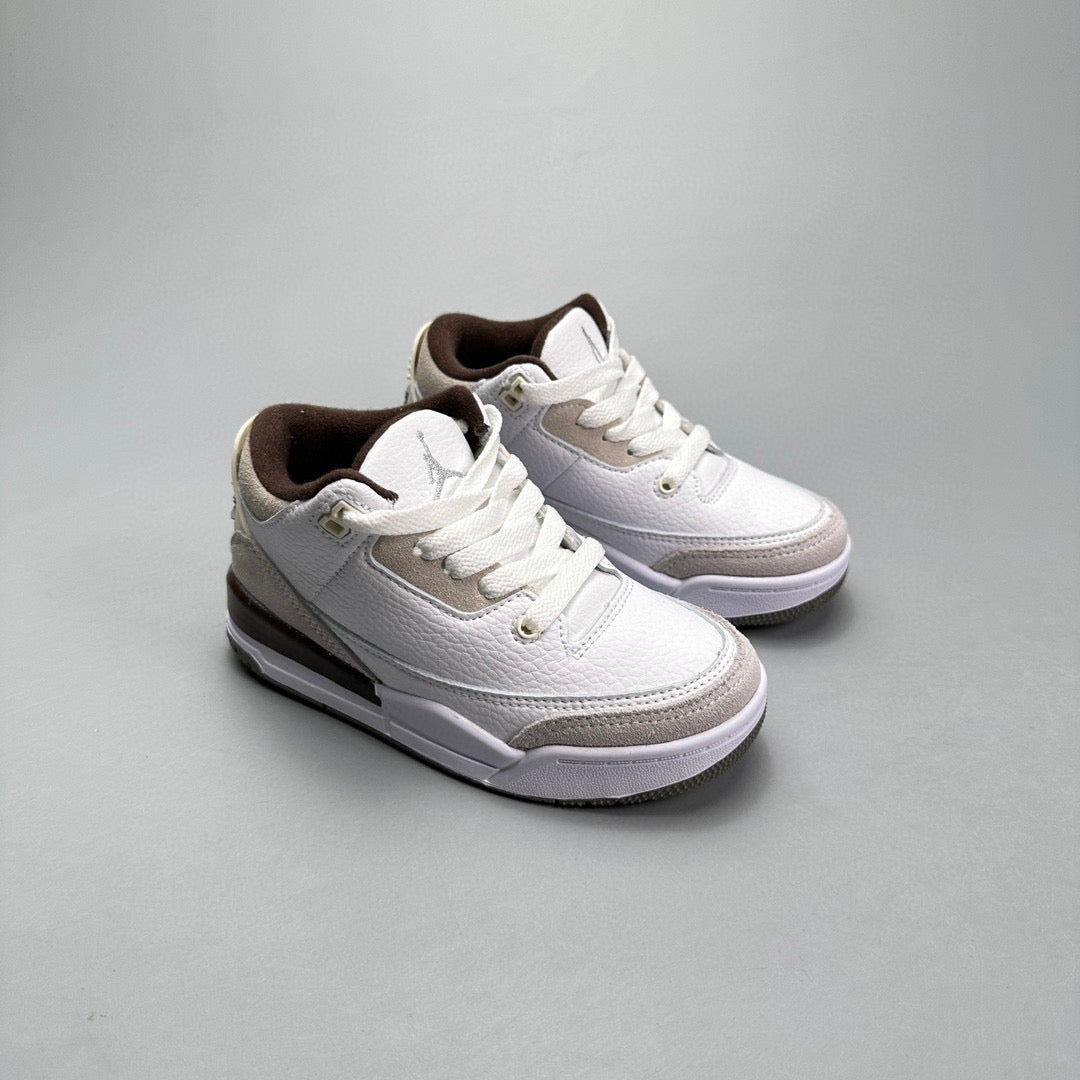 Jordan 3 children's shoes" white, light gray, dark brwon"