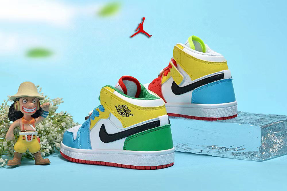 Jordan cartoon doll version children's shoes" sky blue, yellow, green"