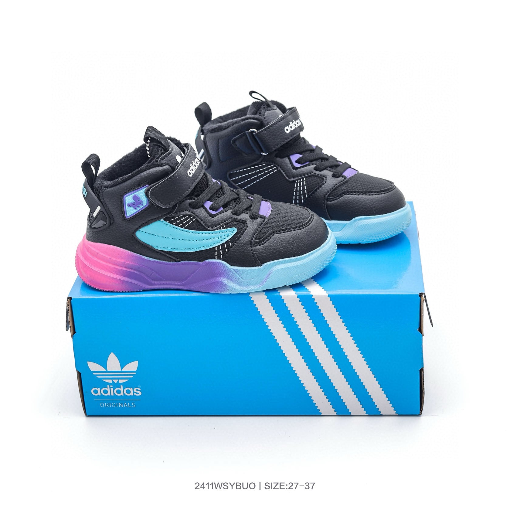 Adidas mid-cut Velcro sneakers" black, blue"