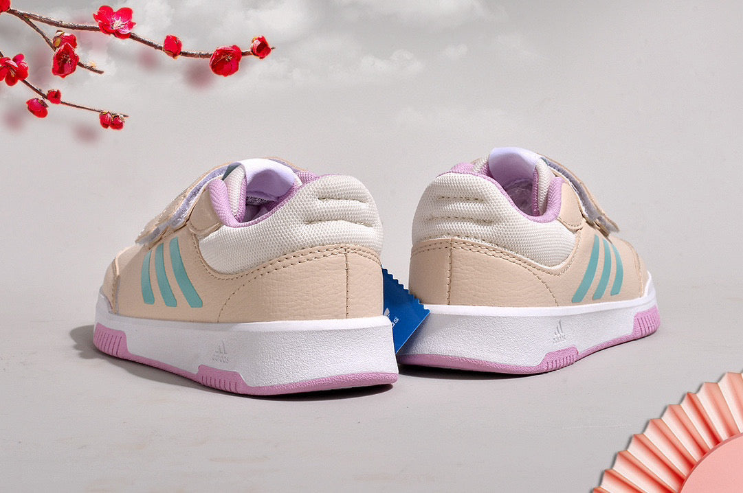 Adidas Velcro Sneakers" Beige/Light Tan, light blue"