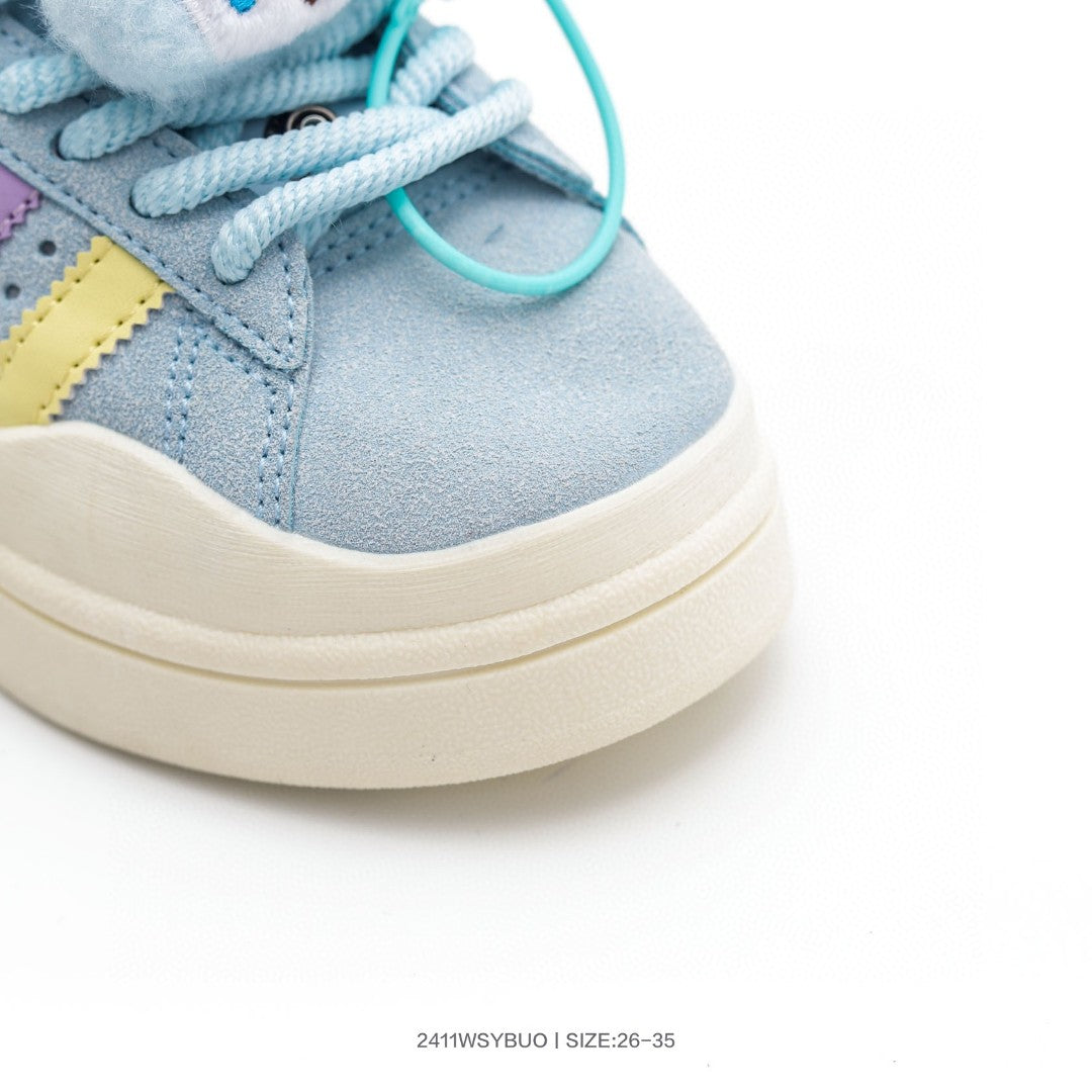 Bad Bunny x Adidas Originals Forum Low Bad Bunny" light blue/mint green, purple, and light yellow"