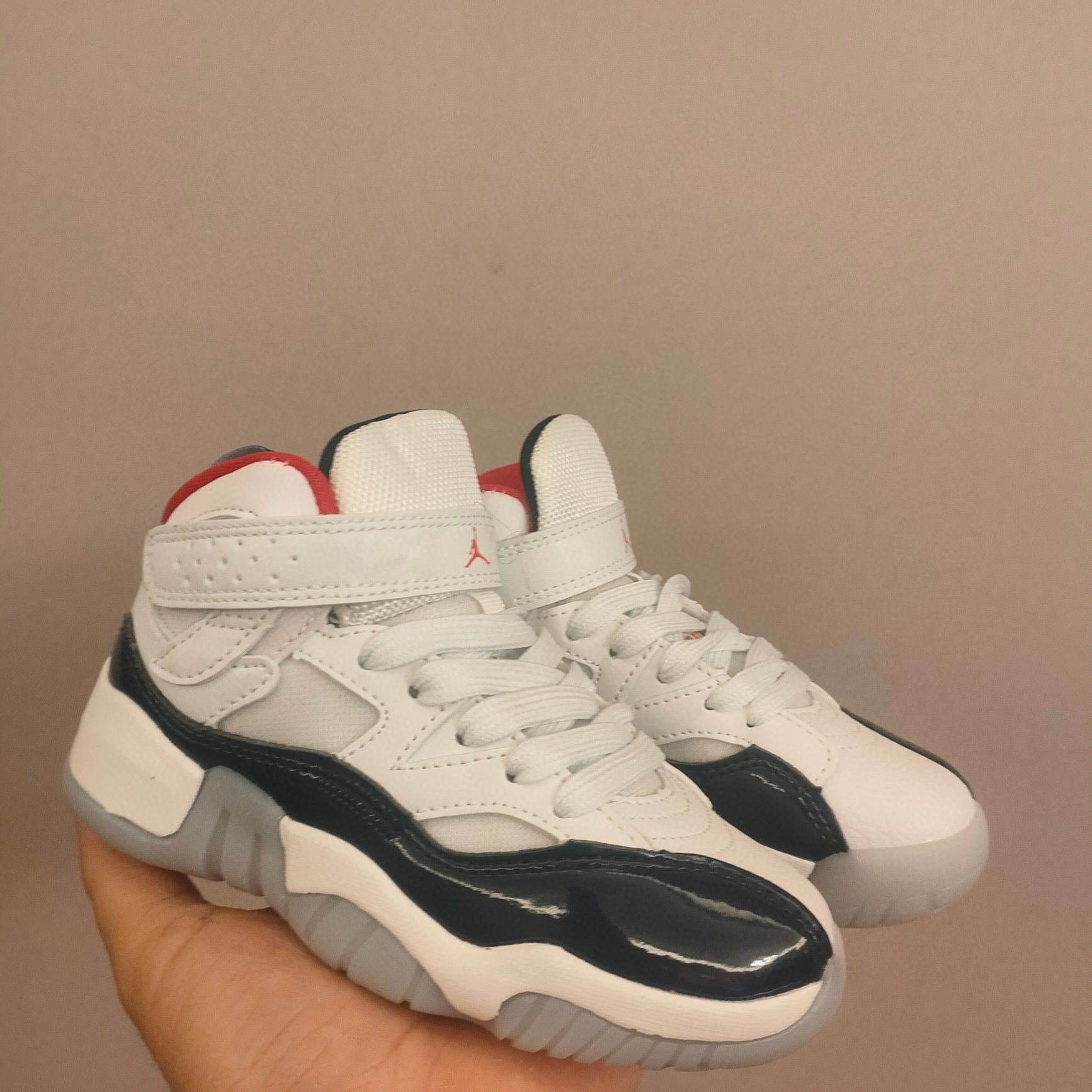 Jordan 612 single buckle children's shoes" white, black, red"
