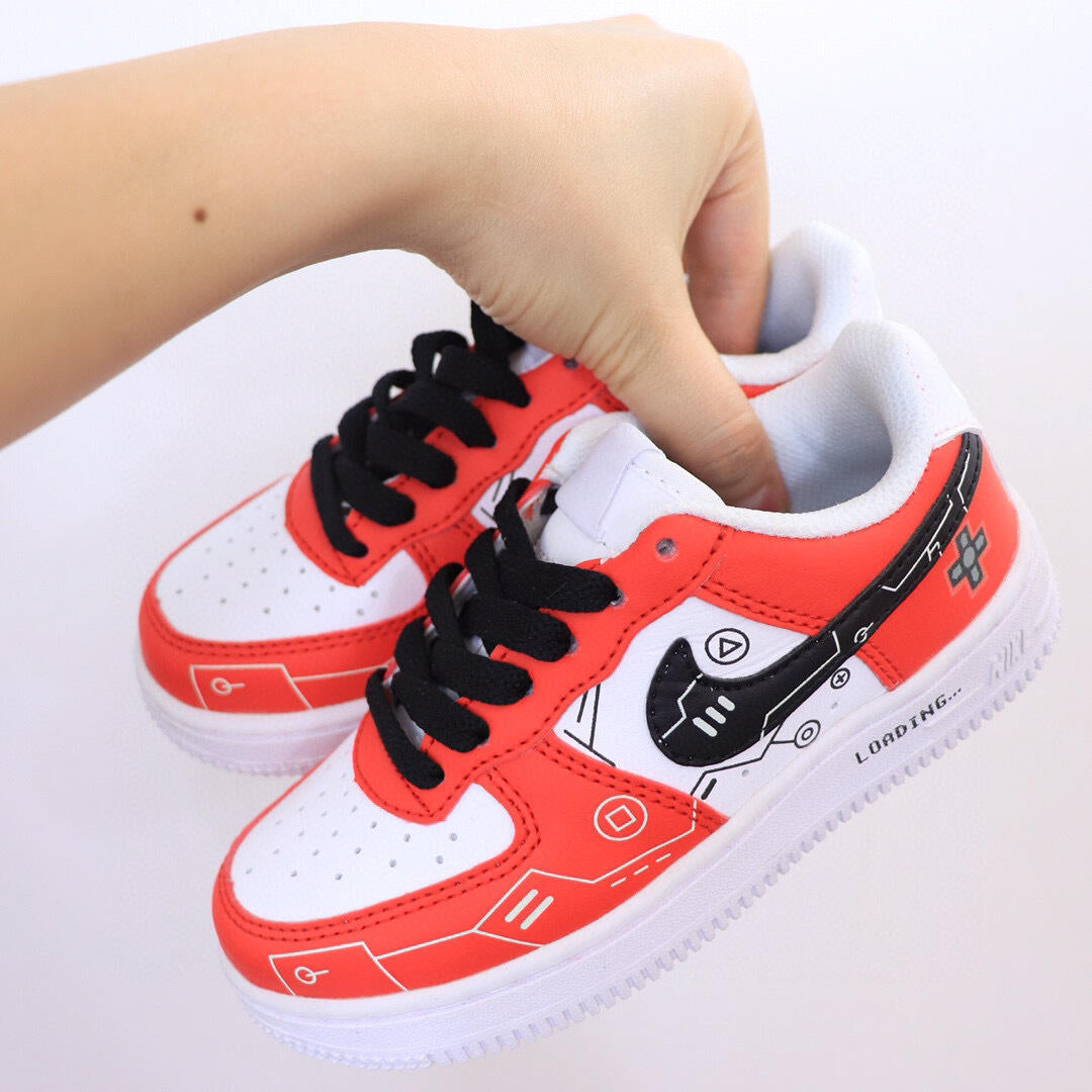 Air Force low-top lace-up sneakers" white, red"