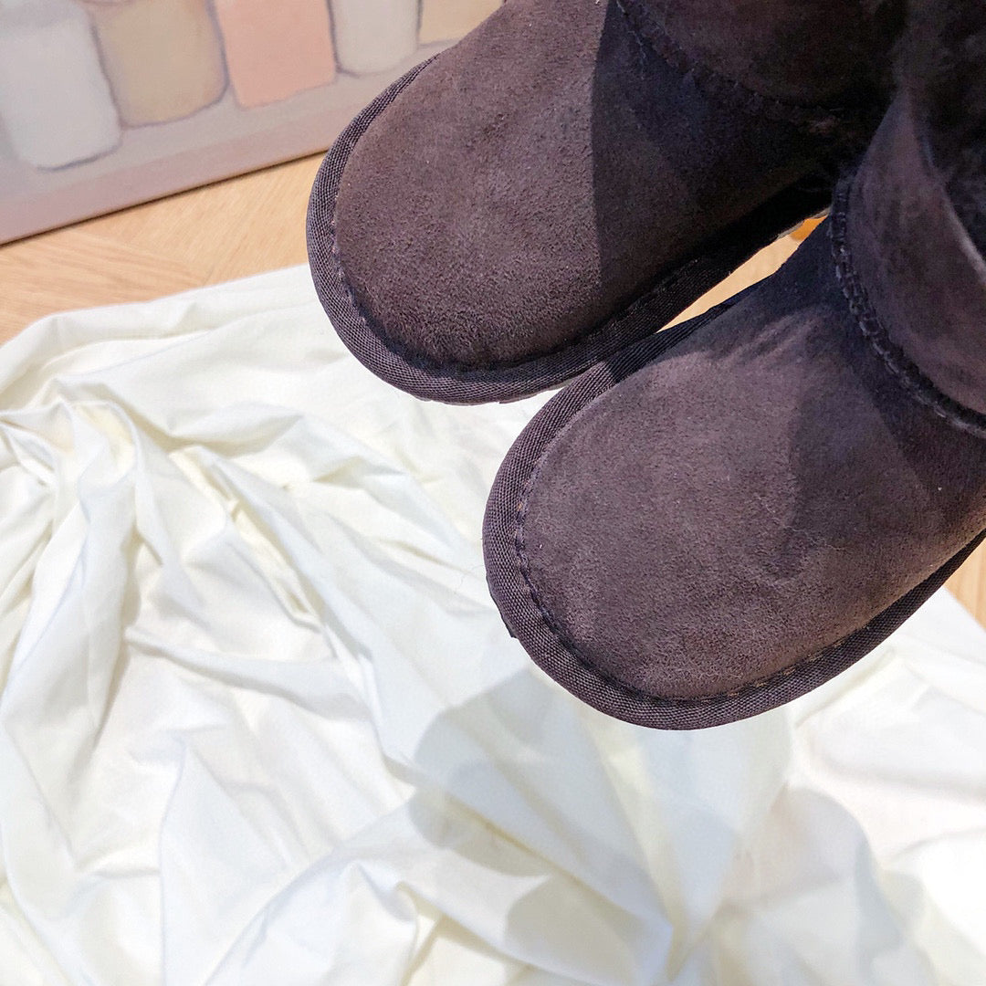UGG bow wool integrated toddler shoes snow boots" dark brown"