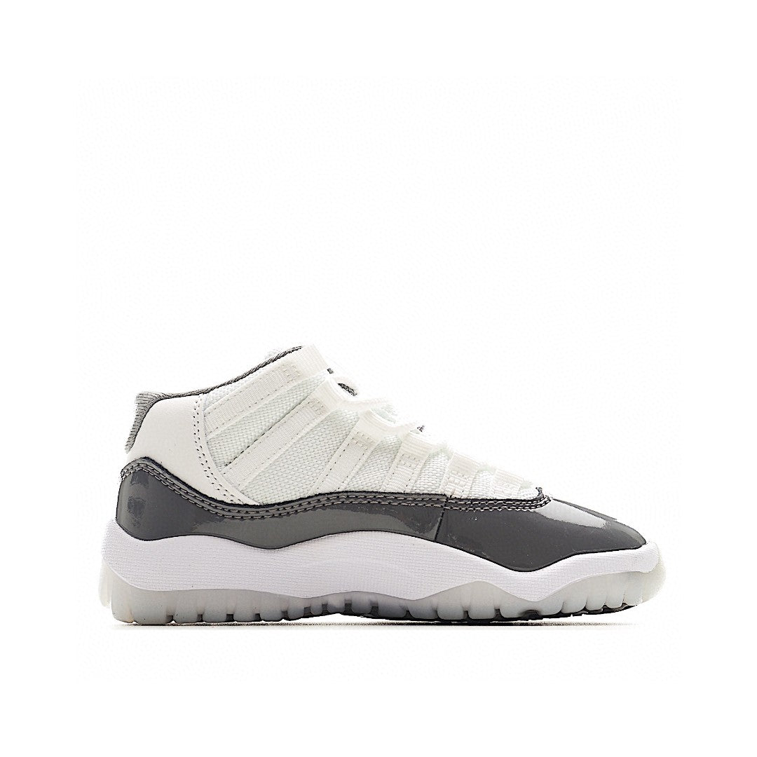 The classic AJ11 is back, mid-top" white, gray"