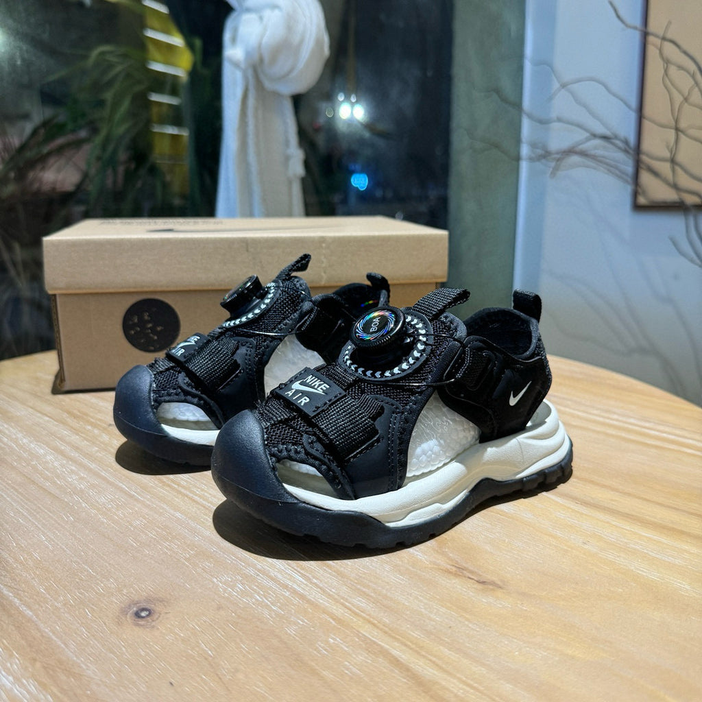 Nike closed toe rotating button sandals" black"
