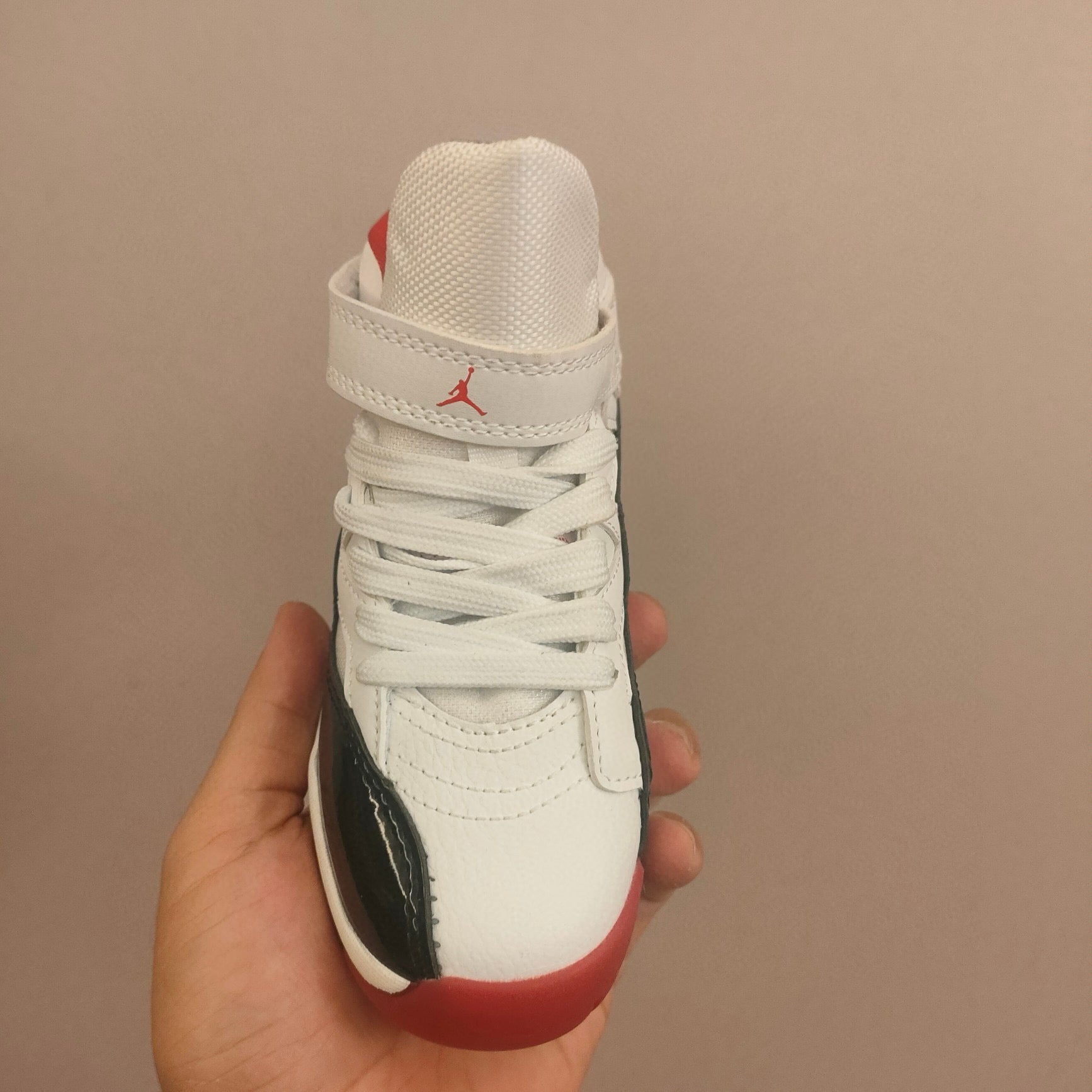 Jordan 612 single buckle children's shoes" white, black, orange"