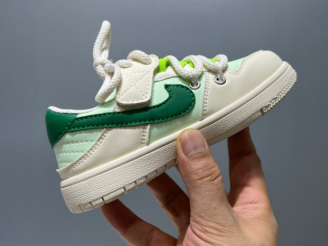 Nike low-top embroidered children's sneakers" off white, lime green'