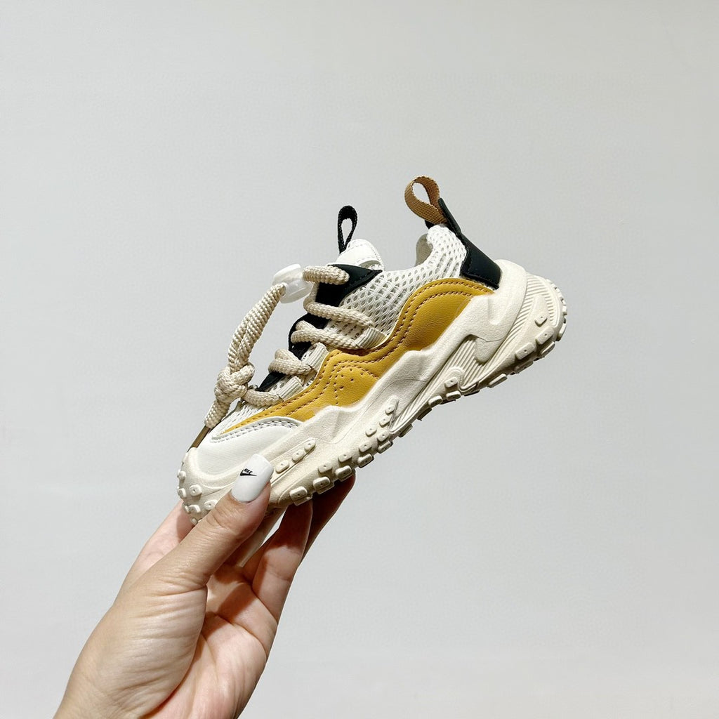 NK mesh drawstring children's tire shoes "Cream, Mustard Yellow"