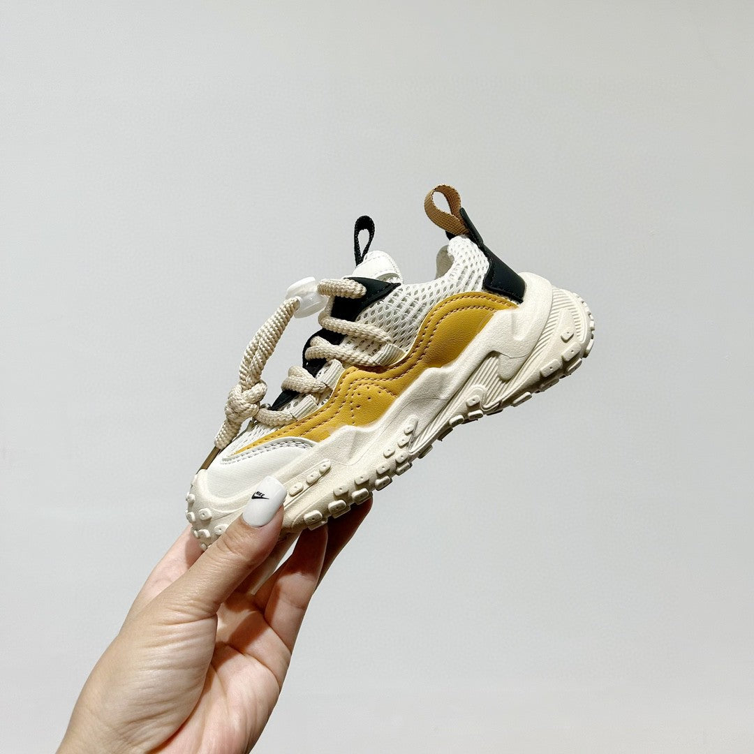 NK mesh drawstring children's tire shoes "Cream, Mustard Yellow"
