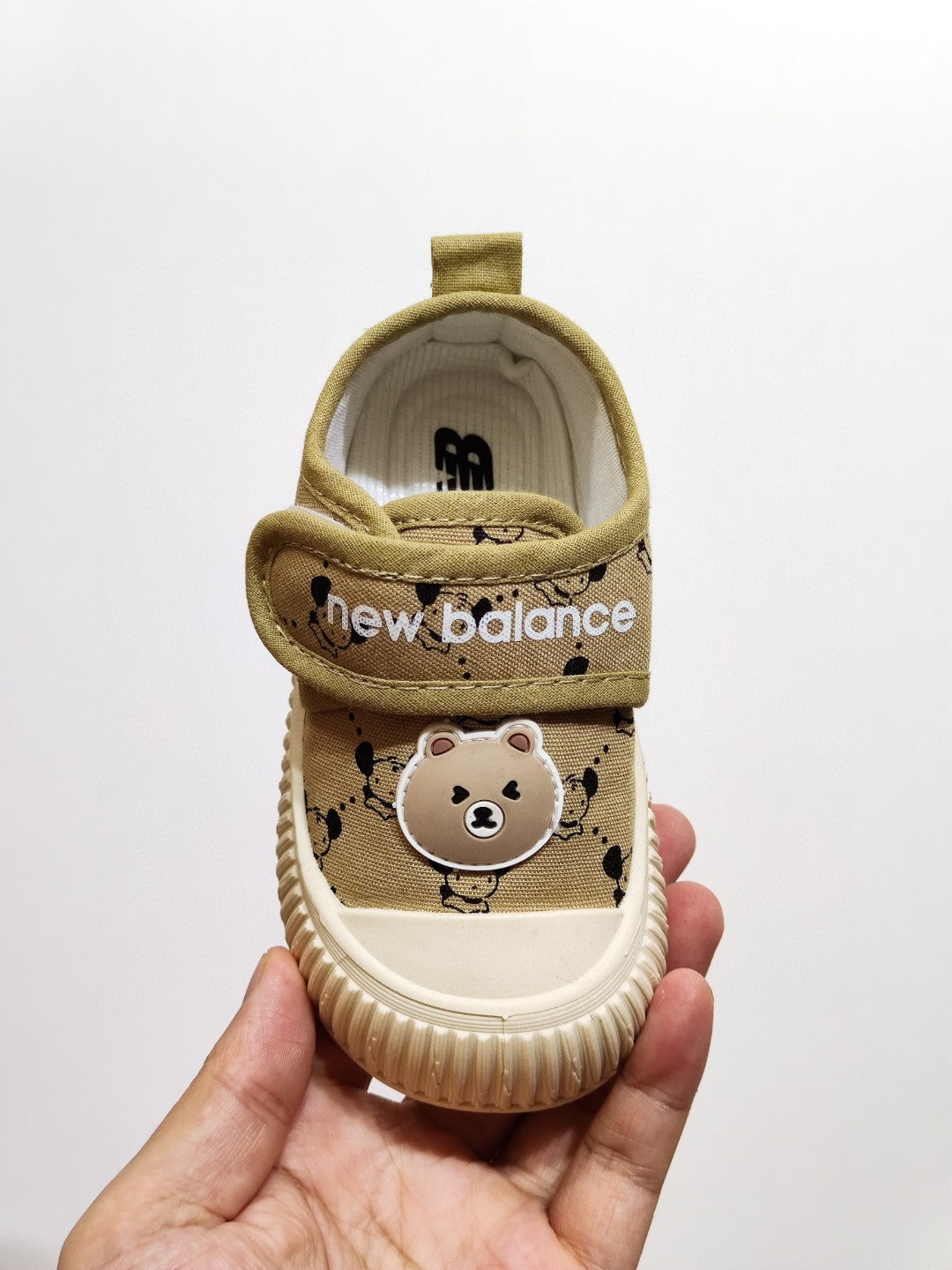 NB canvas bear cute Velcro children's shoes " beige"