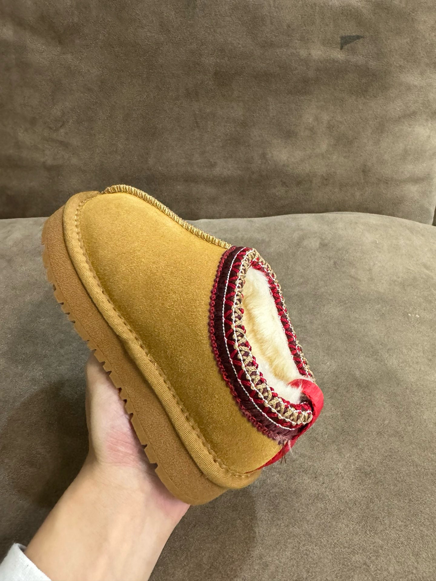 U-GG ethnic style fur short tube snow boots children's shoes " Camel"