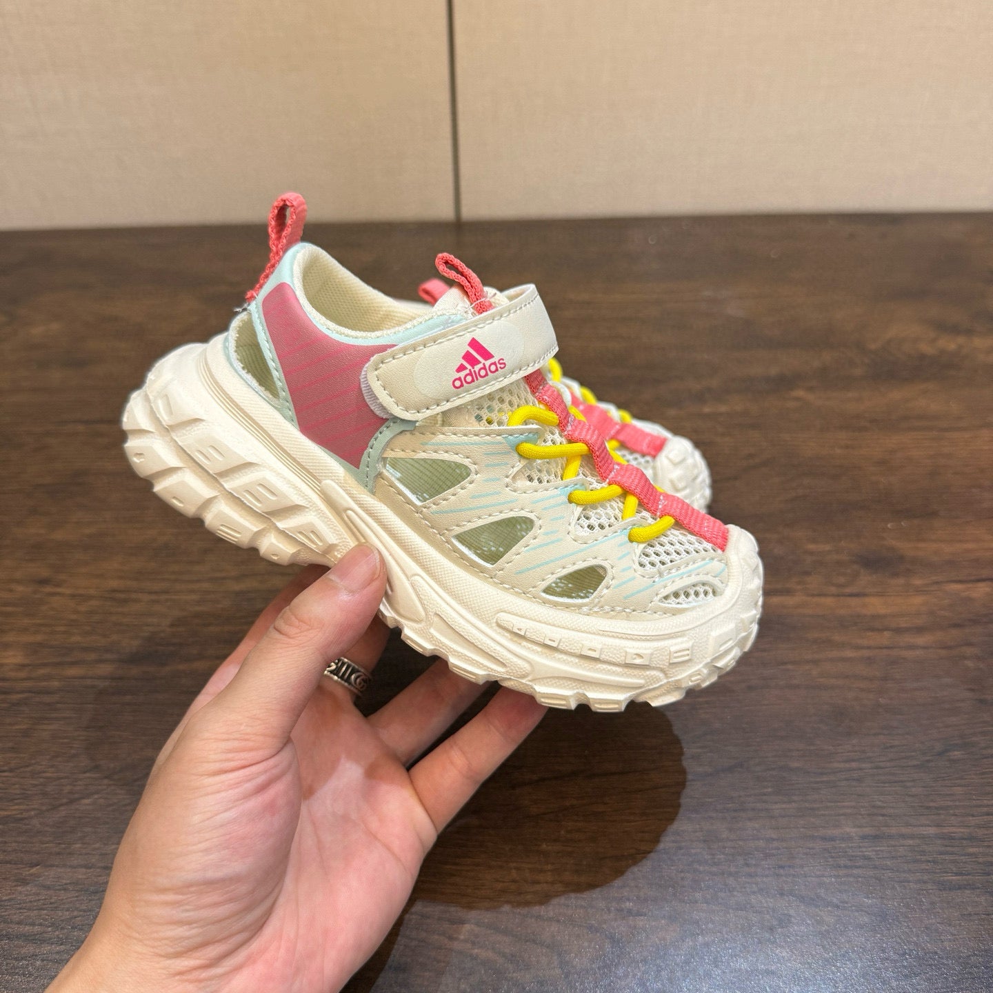 Adidas tire bottom beach shoes" cream"