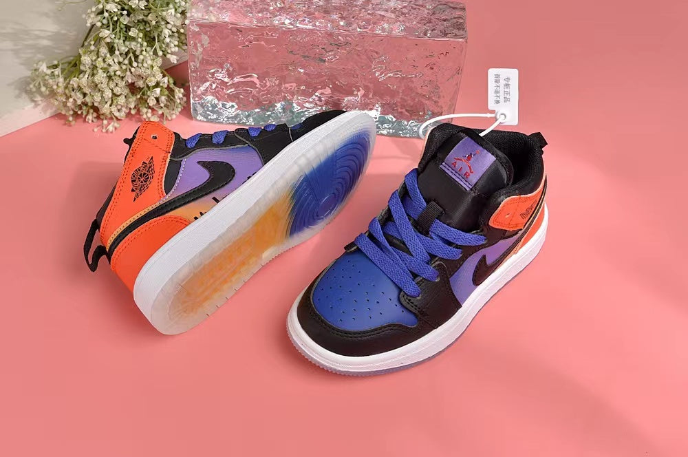 Jordan AJ1 children's shoes" white, blue, purple, orange"