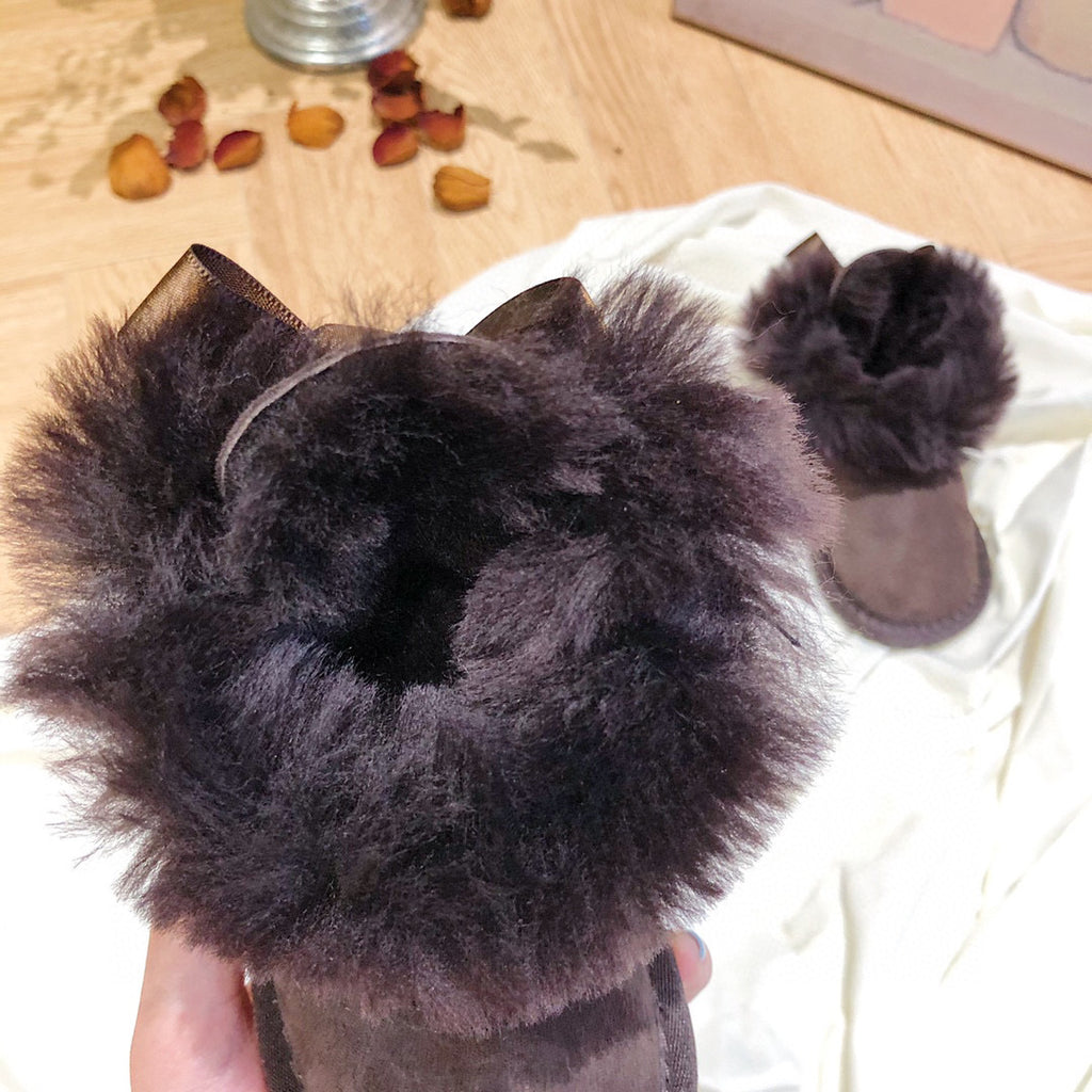 UGG bow wool integrated toddler shoes snow boots" dark brown"