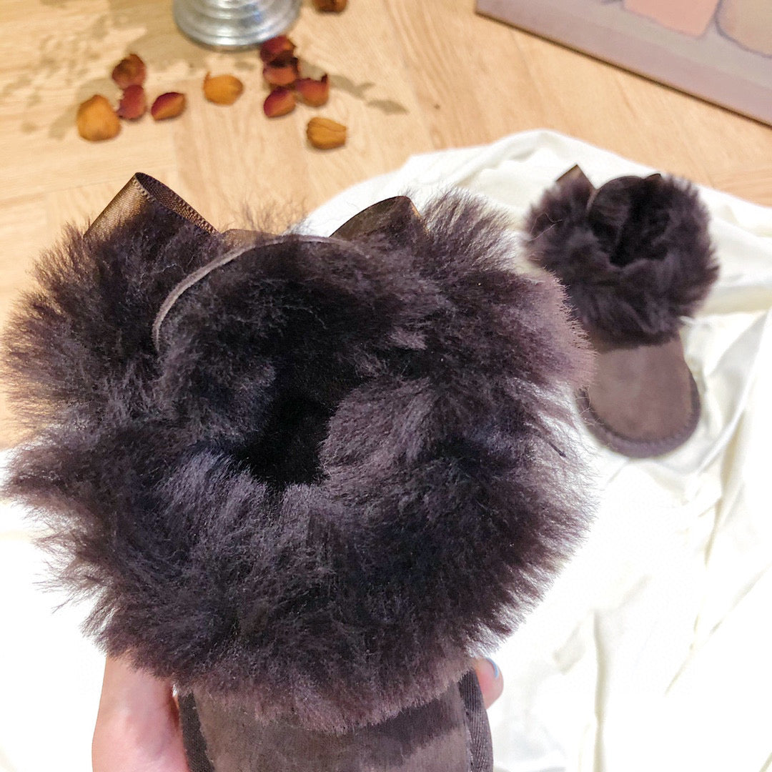 UGG bow wool integrated toddler shoes snow boots" dark brown"