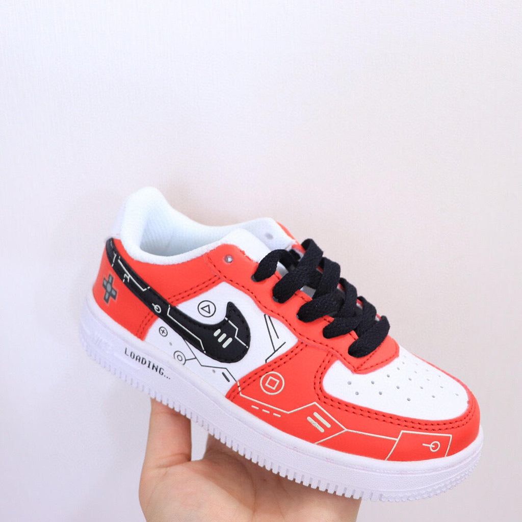 Air Force low-top lace-up sneakers" white, red"