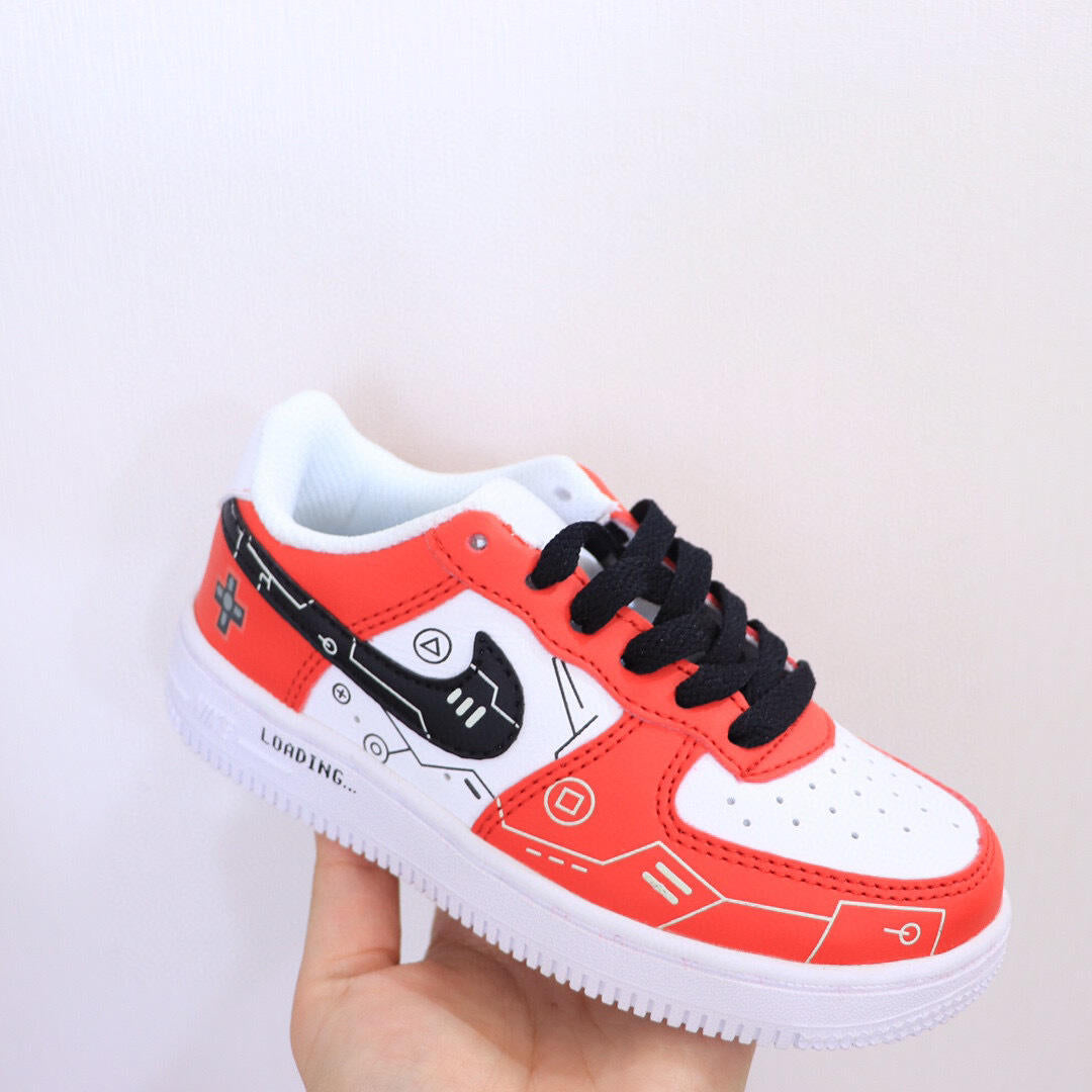 Air Force low-top lace-up sneakers" white, red"