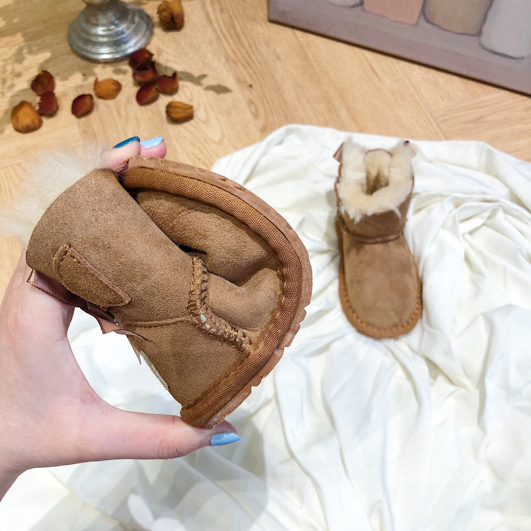 UGG bow wool integrated toddler shoes snow boots"  brown"