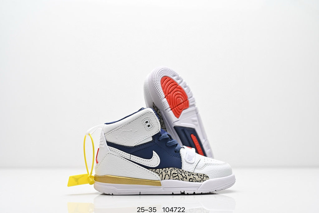 Jordan 312 children's shoes" White, Dark blue, & grey elephant print"