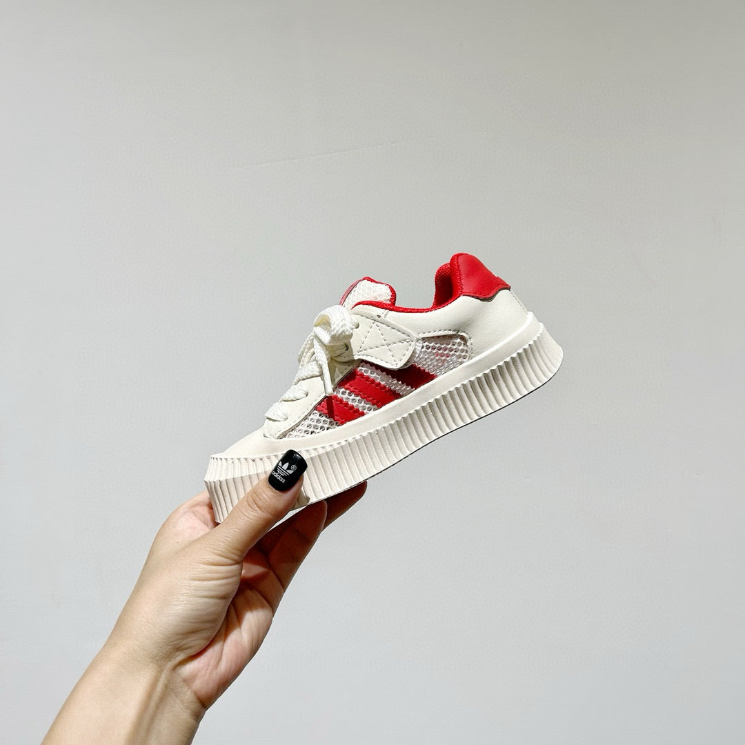Adidas mesh Velcro soft sole children's sneakers" off- white, red"
