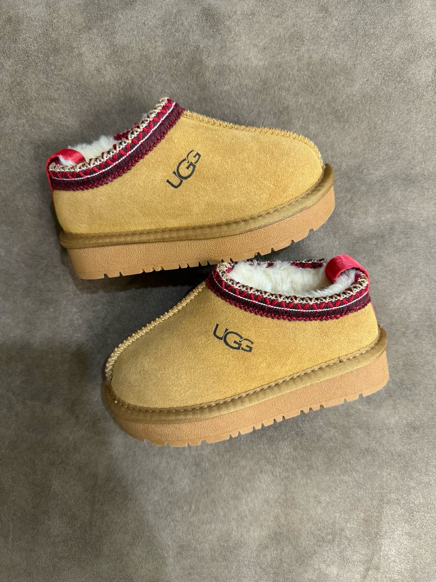 U-GG ethnic style fur short tube snow boots children's shoes " Camel"