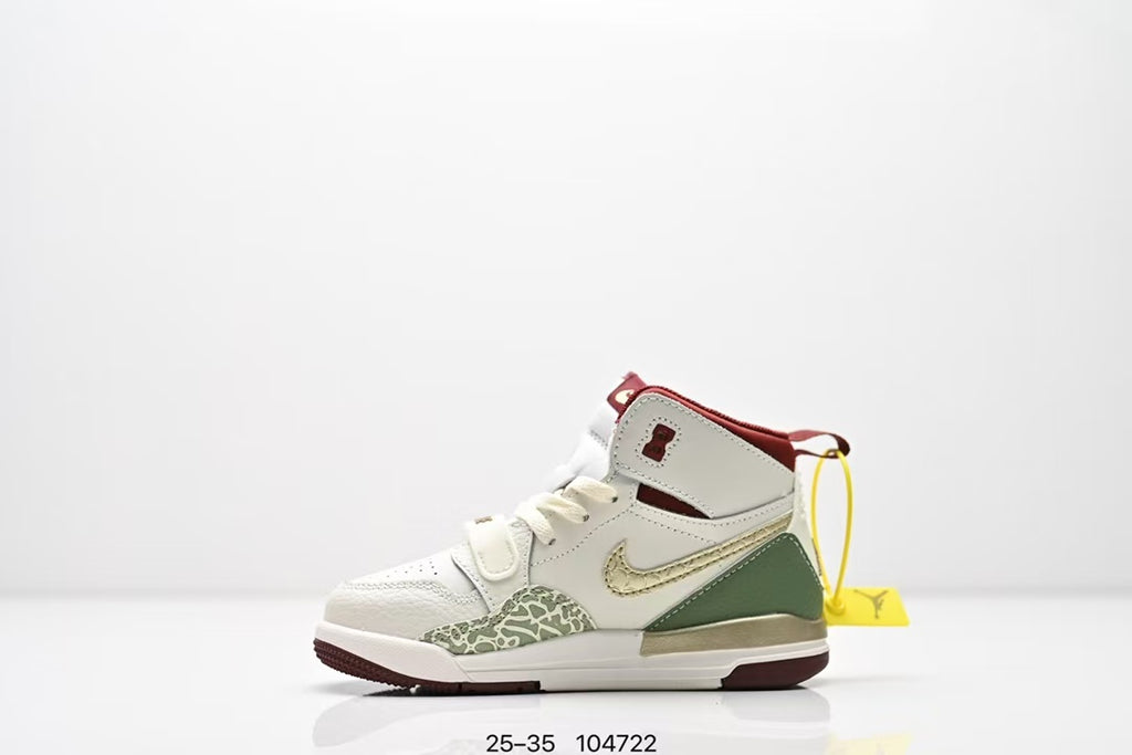 Jordan 312 high top children's shoes full second layer leather" white, green, red"