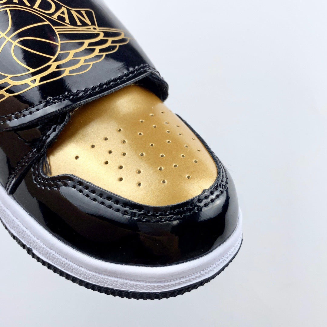 AJ Joe One-Wing Velcro Children's Shoes" black, white, gold"