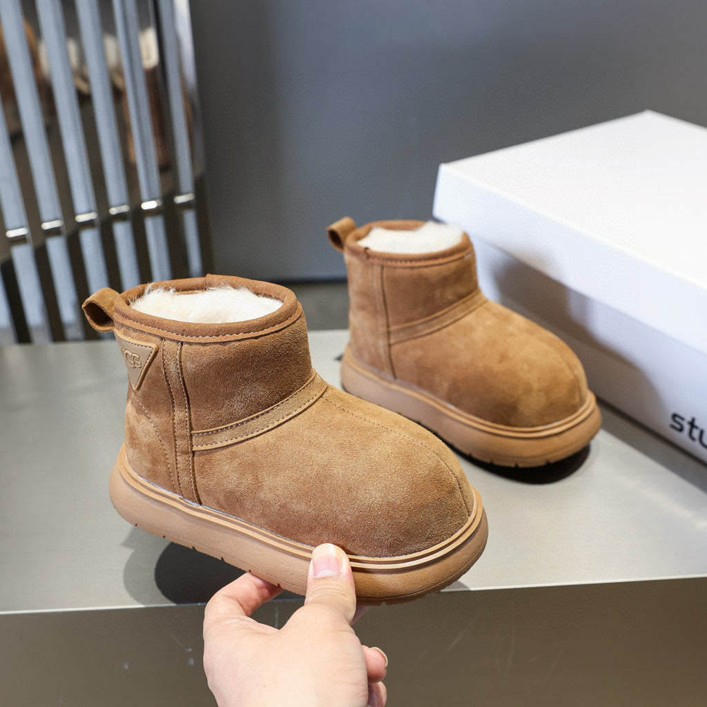 U-GG ugly leather big head snow boots" Camel"