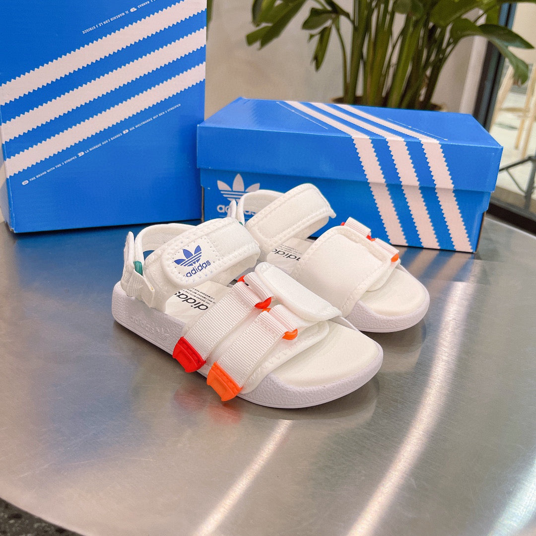 Adidas clover hook and loop beach sandals" white, orange"