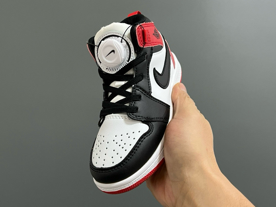Qiaoyi mid-cut buckle children's shoes" white, black, red"