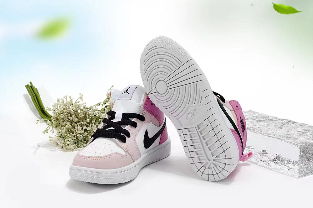 Jordan AJ1 children's shoes" white, pink, purple"
