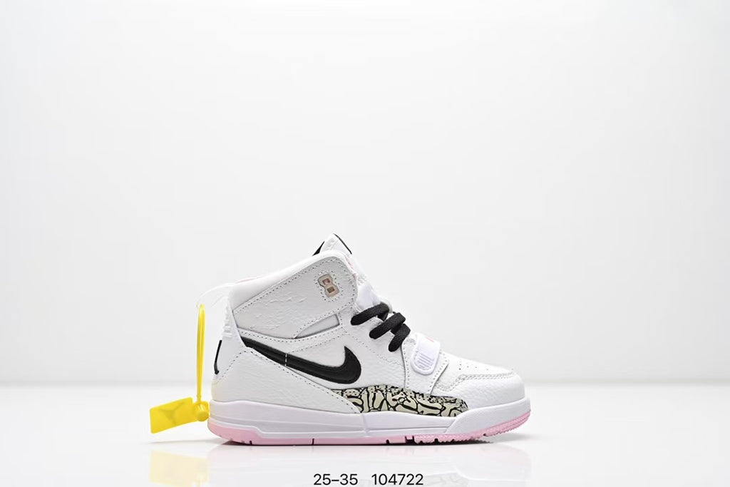 Jordan 312 high top children's shoes full second layer leather" white, Pink"