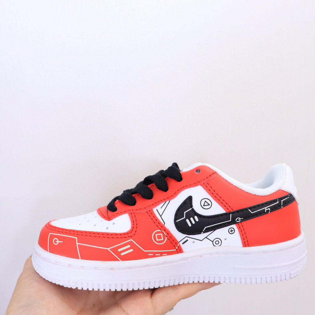 Air Force low-top lace-up sneakers" white, red"