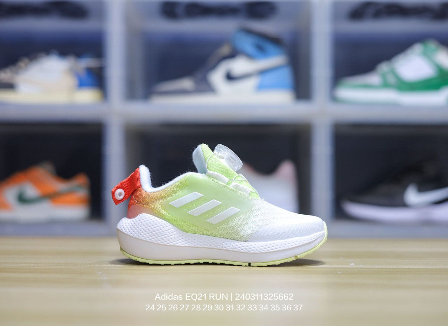 EQT Adidas popcorn lock shoes for children" white, lime green"