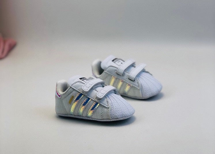 Adidas baby shoes" white, blue, silver"