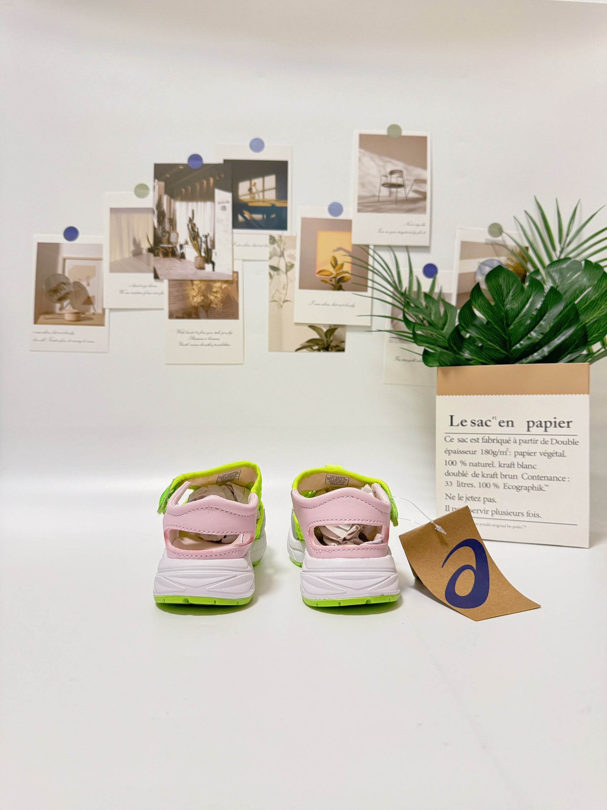 YSS new Velcro sandals" lime green and light pink"