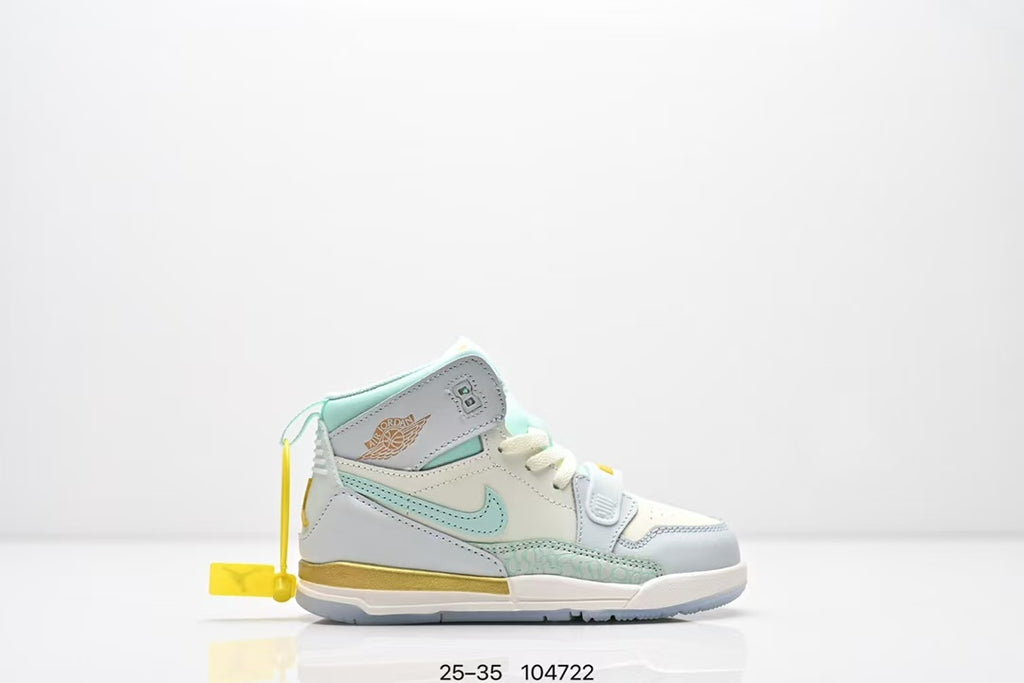 Jordan 312 high top children's shoes full second layer leather" white, light green, light blue"