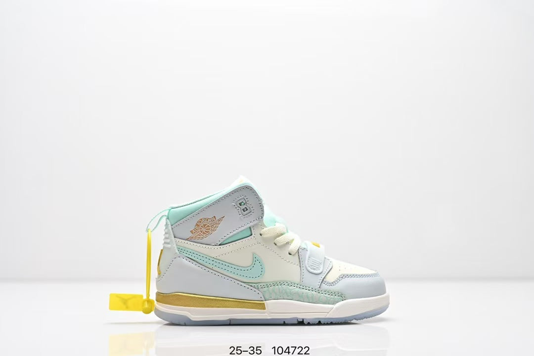 Jordan 312 high top children's shoes full second layer leather" white, light green, light blue"