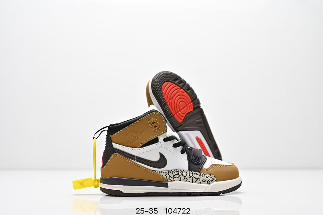 Jordan 312 high top children's shoes full second layer leather" white, brown"