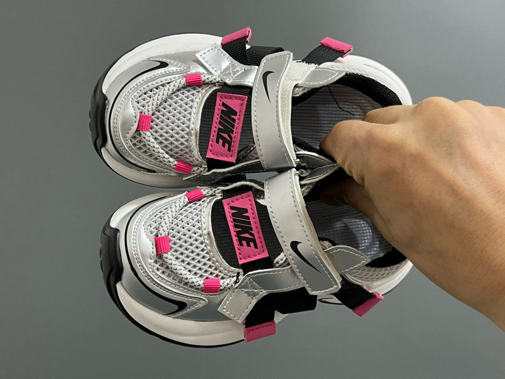 Nike Velcro Mesh Daddy Shoes for Kids" white , silver"