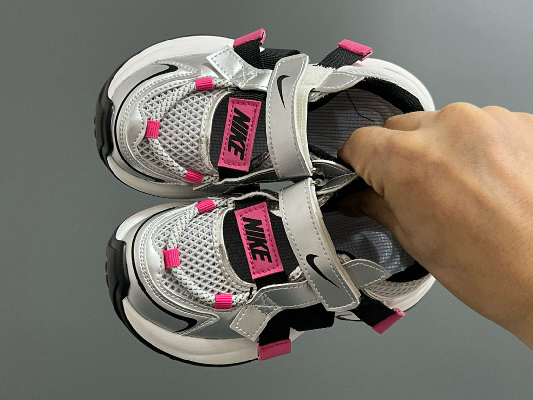Nike Velcro Mesh Daddy Shoes for Kids" white , silver"