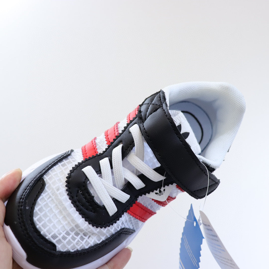 Adidas clover lightweight soft sole" white, black, red"