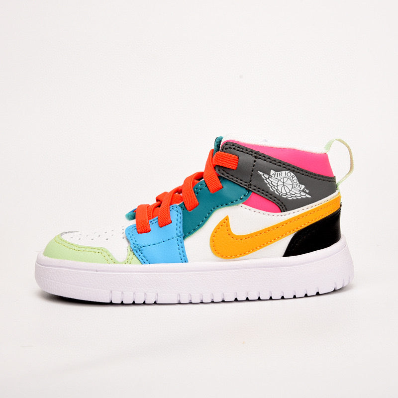 Jordan high top inner Velcro elastic band children's shoes" white, blue, green"