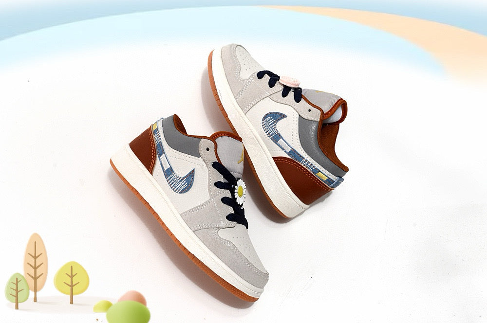 Jordan low-top first generation cartoon children's shoes" white, cream, blue"