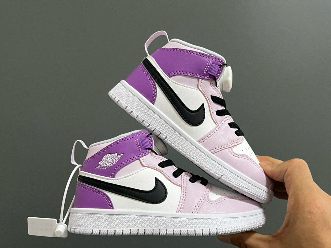 Joe 1 Zhongbang lock children's sports shoes" white, purple"